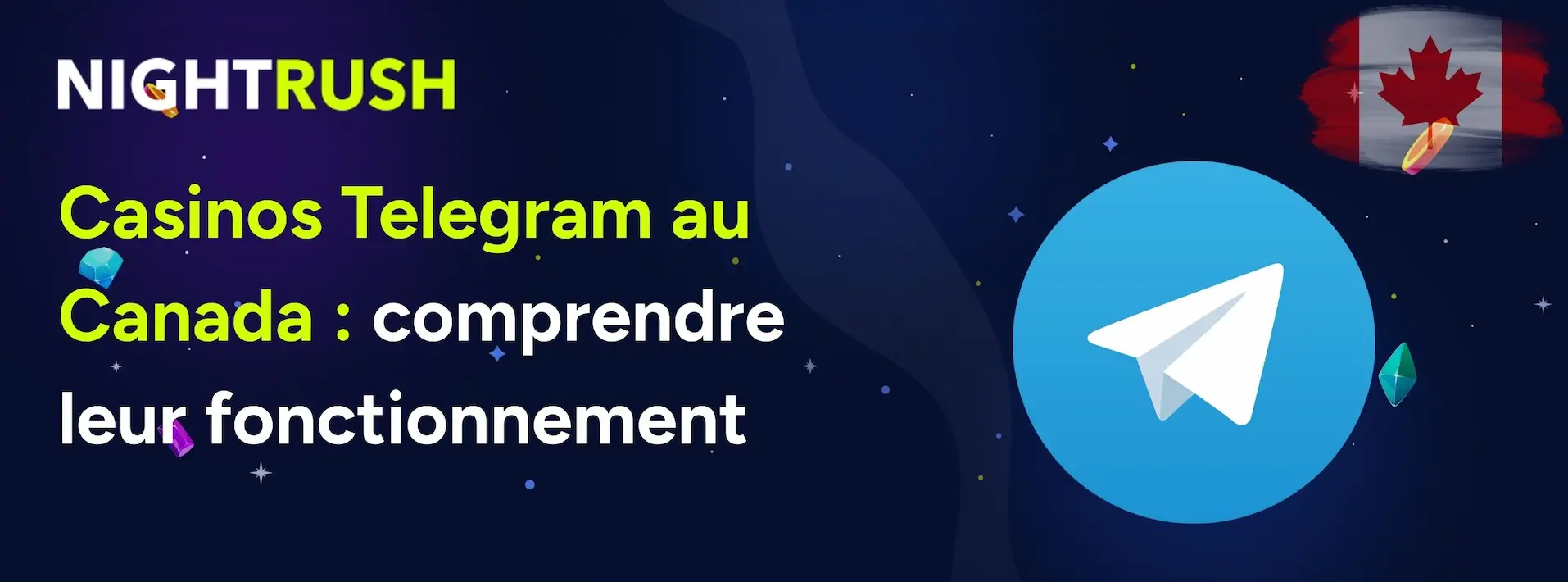 Une bannière avec un drapeau canadien, le texte Casinos Telegram au Canada, et Comprendre leur fonctionnement.
