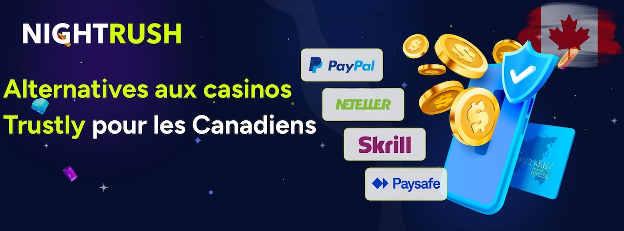 Une bannière sur les alternatives aux casinos Trustly pour les Canadiens.