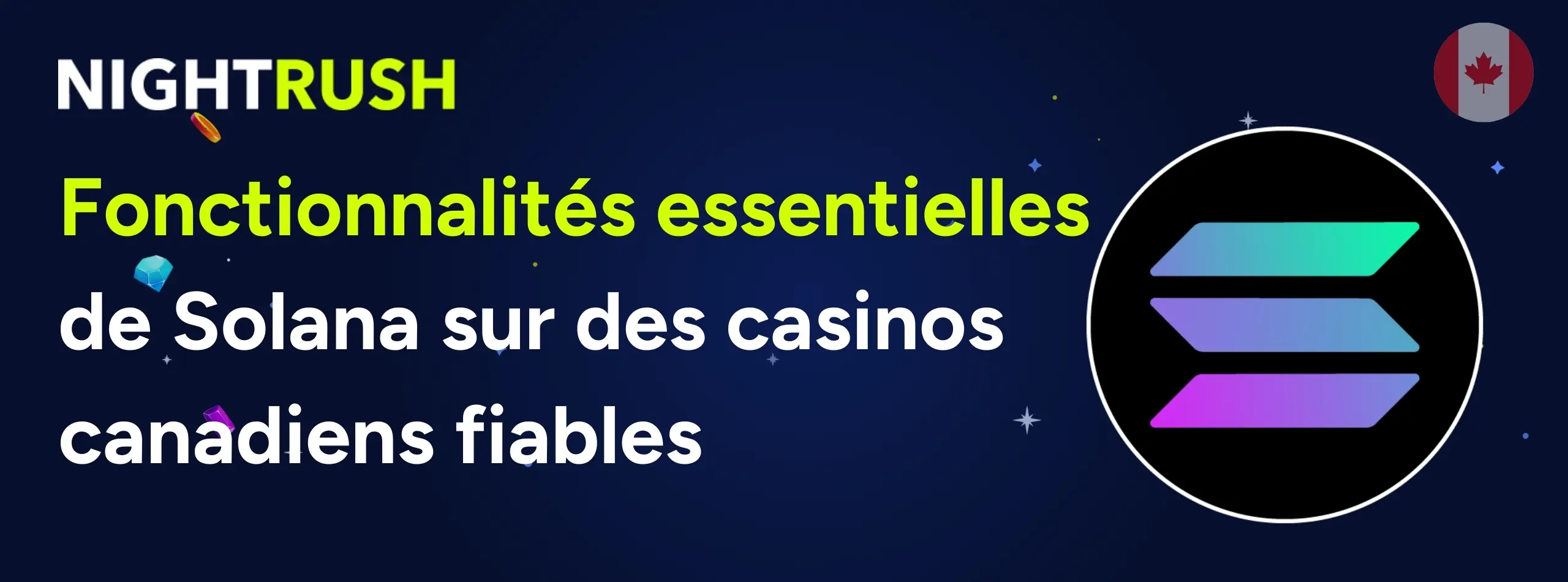 Bannière Solana avec logo Solana et mention des casinos canadiens fiables
