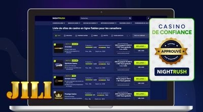 Liste de casinos en ligne fiables sur Nightrush avec badge de confiance et sélection de plateformes JILI
