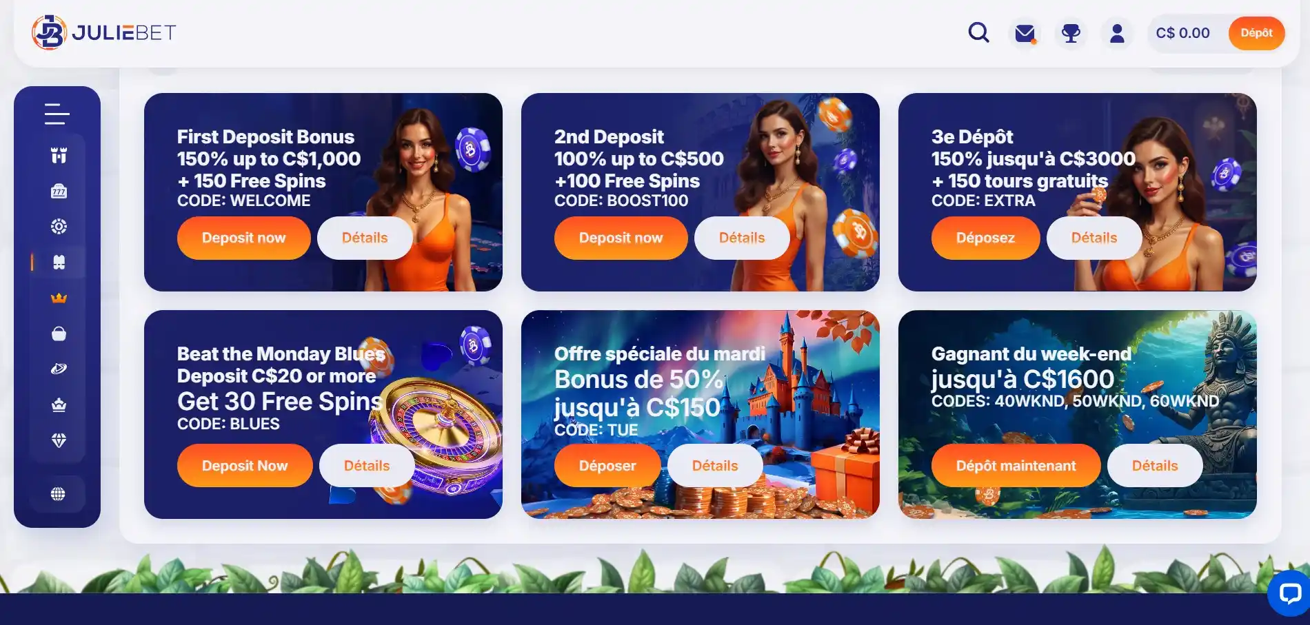 Page des bonus Juliebet