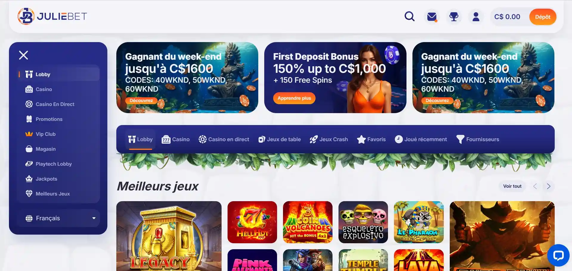 Page d’accueil du casino Juliebet