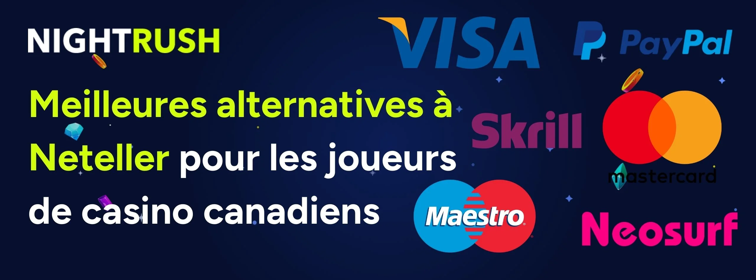 Bannière affichant le texte « Meilleures alternatives à Neteller pour les joueurs de casino canadiens ».