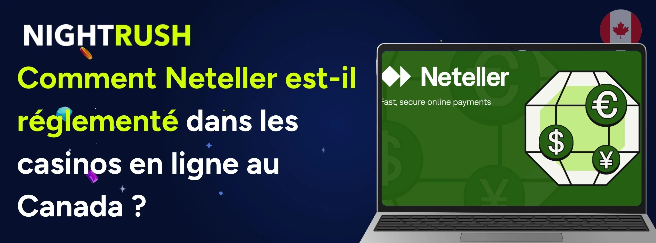 Bannière affichant le texte « Comment Neteller est réglementé dans les casinos en ligne au Canada ».