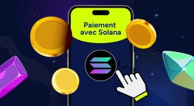 Paiement avec Solana sur smartphone avec icône Solana et jetons numériques
