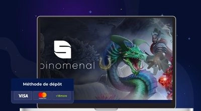Jeu Spinomenal affiché sur écran avec indication des méthodes de dépôt acceptées, dont Visa et Mastercard.