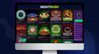 Un ordinateur portable affiche le lobby de jeux de table d’un casino avec différentes variantes de roulette et de jeux de cartes.