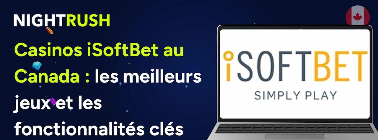 Une bannière arborant le drapeau canadien, le logo NIGHTRUSH et un texte sur les casinos iSoftBet au Canada.