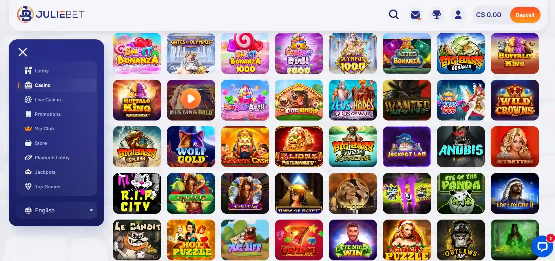 Lobby de jeux Juliebet