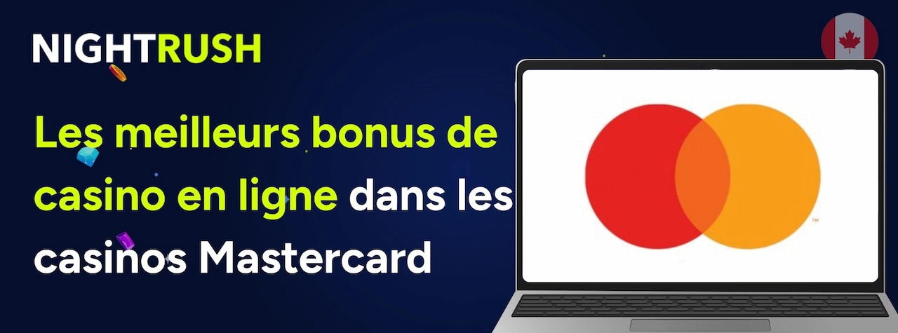 Une bannière Nightrush avec un drapeau canadien sur les meilleurs bonus de casino en ligne par catégorie dans les casinos Mastercard.