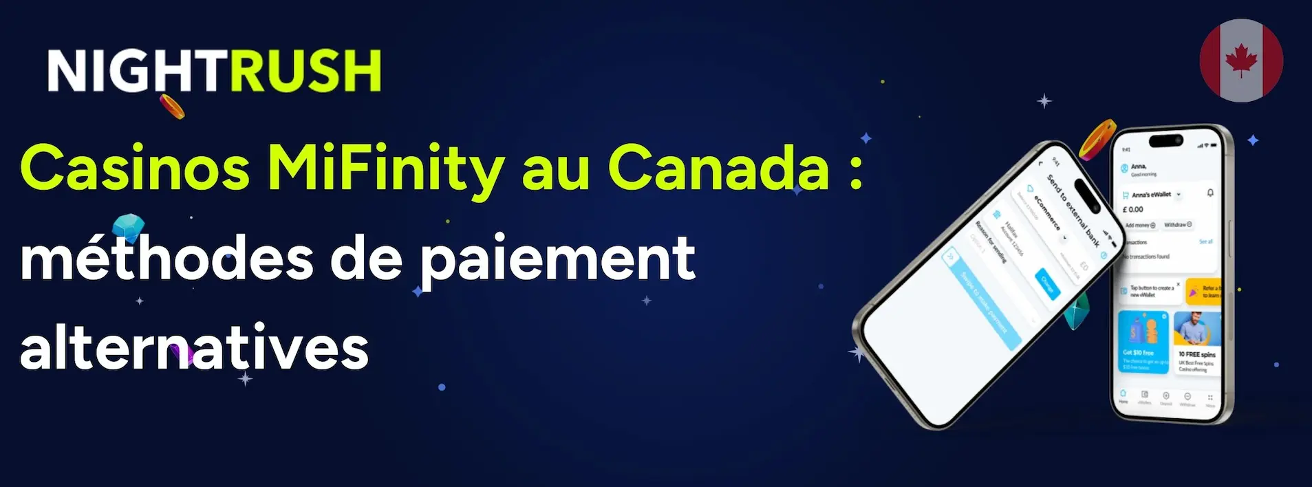 Bannière Casinos MiFinity au Canada avec méthodes de paiement alternatives