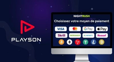 Moyens de paiement acceptés sur les casinos Playson au Canada, avec Visa, Mastercard, Google Pay, Apple Pay, Skrill, Neteller et cryptomonnaies.