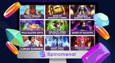 Sélection de machines à sous Spinomenal affichée sur un écran d’ordinateur avec plusieurs titres visibles.