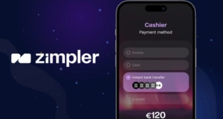Logo Zimpler et écran de paiement mobile montrant un dépôt par virement bancaire instantané.