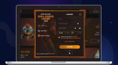 Interface de dépôt de casino montrant un bonus de bienvenue jusqu’à 325 % utilisable avec Zimpler.