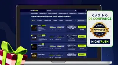 Ordinateur affichant une liste de casinos fiables pour les Canadiens avec badge « Casino de confiance approuvé ».