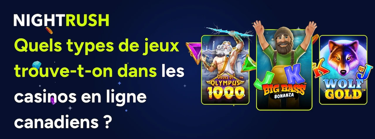 Bannière avec le texte Quels types de jeux trouve-t-on dans les casinos en ligne canadiens.
