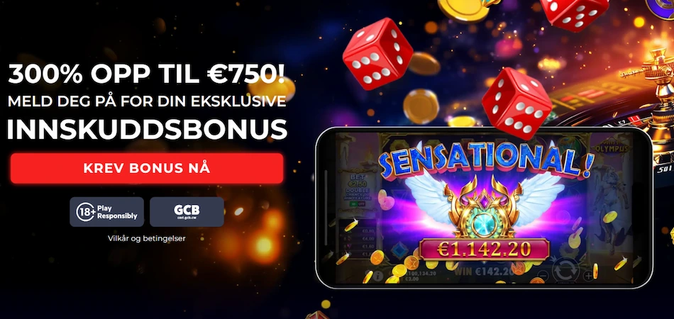 Velkomstbonusen på 300 % opptil 750 euro vises på hjemmesiden til IntellectBet casino.