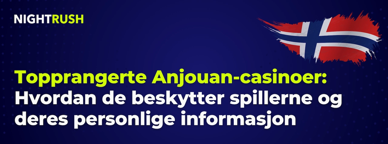 Blått banner med Nightrush-logo: Topprangerte Anjouan-casinoer, beskyttelse av spillere.