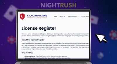 Lisensregisteret til Anjouan Gaming på en datamaskin.