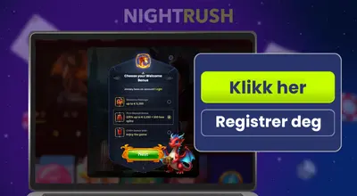 En laptop med del 1 av registreringsskjemaet til Dragonslots og en knapp som sier «Klikk her».