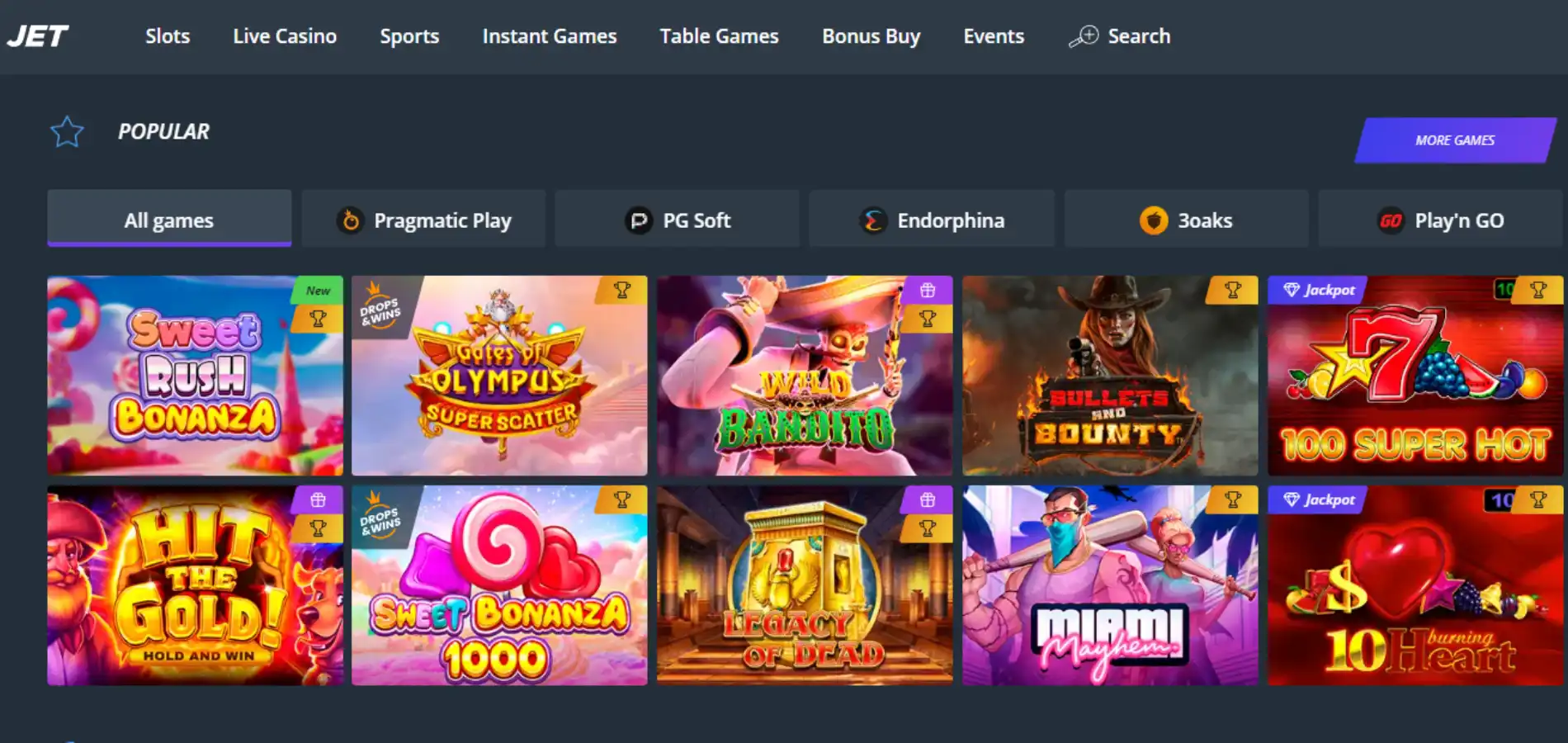 En oversikt over de mest populære spilleautomatene på Jet Casino.