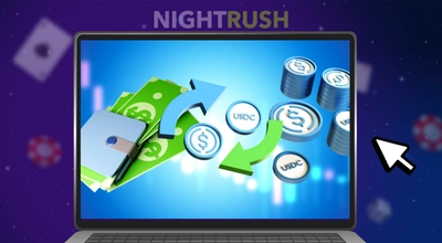 En datamaskin med en kryptolommebok som veksler dollar med USDC.