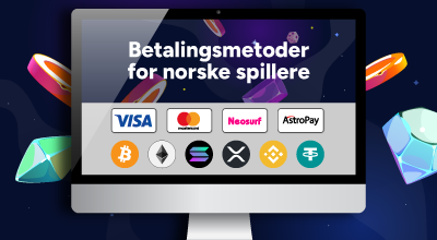 Skjerm som viser betalingsmetoder for norske kasinospillere.