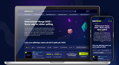 Nettkasinoside vist på bærbar datamaskin og mobilskjerm.