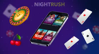 En mobil med casinospill, rundt casinoikoner.