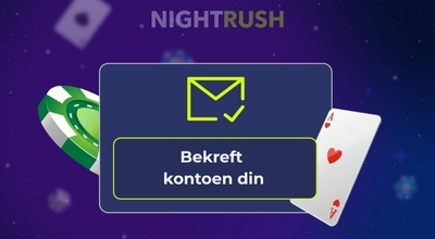 Boks på blå bakgrunn, med «Bekreft kontoen din».