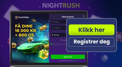 Registreringsskjemaet til Playfina casino på en laptop med en knapp som sier «Klikk her».