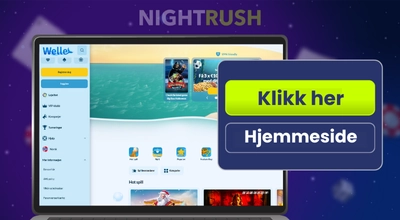 En bærbar PC med Welle Casino og en «krev nå»-knapp mot en blå bakgrunn.