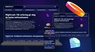 Mobil, nettbrett og datamaskin med Nightrush sin hjemmeside åpen.