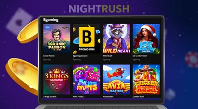 En laptop med to mynter bak og BGaming sine casinospill.