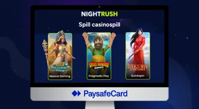 Casinospill med Paysafecard-logoen på en skjerm mot en mørk bakgrunn.