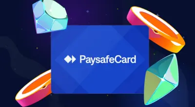 PaysafeCard med kasinoartikler mot en mørk bakgrunn.