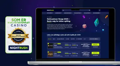 Pålitelig kasinologo med kasinoliste på en bærbar PC mot en mørk bakgrunn.