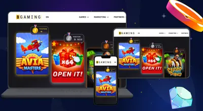 En laptop, mobil og nettbrett med BGaming sin hjemmesiden på.