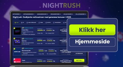 En laptop med Nightrush sin casinoliste og ett par knapper på høyre side, Klikk her.