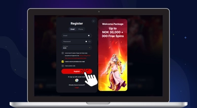 Bærbar PC viser YEP casinos registreringsskjema.