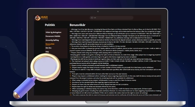 Gaveboks, forstørrelsesglass og sjekkliste som representerer vurdering av casinobonuser