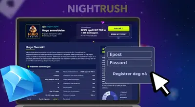 En datamaskin som viser et nettcasino med registreringsprosessen.
