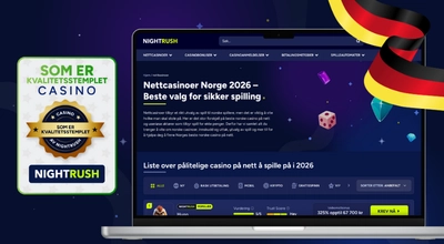 Nettbrett som viser et kvalitetsstempel for pålitelige norske kasinoer i 2026 med tysk flagg.