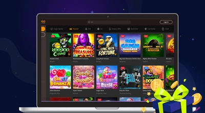 Bærbar skjerm som viser nettcasino-spilleautomater.