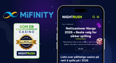 Liste over pålitelige nettcasinoer i Norge med MiFinity-logoen.