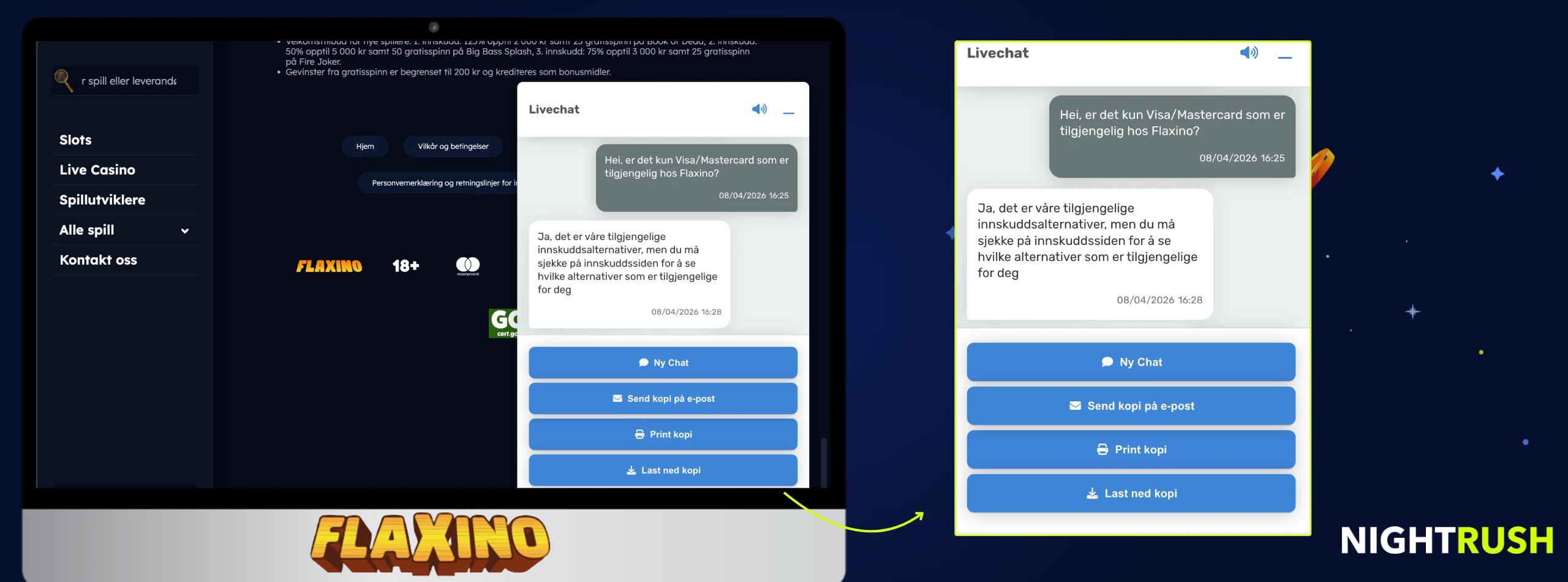 Flaxino Casino live chat